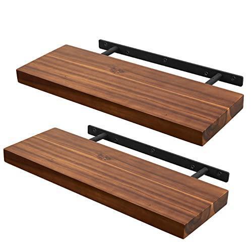 BATODA 17" Acacia Wood Floating Shelves Wall Mounted for Bathroom – Rustic - Picture 1 of 6