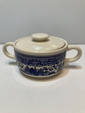 Vintage Blue Willow 3.75" Covered Removable Lid Sugar Bowl With 2 Handles