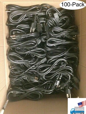 100-Pack NEW Safe 5ft 18AWG 10A 3Prong AC Power Cord PC/Monitor/Printer