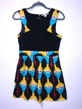 Anthropologie Dress Ikat/Aztec sz 8 LINEN BLEND Black blue STARING AT STARS EUC