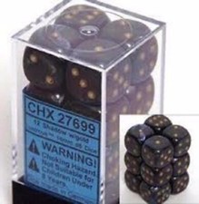Chessex Dice d6 Set 16mm Lustrous Shadow w/ Gold Pips 6 Sided Die 12 CHX 27699