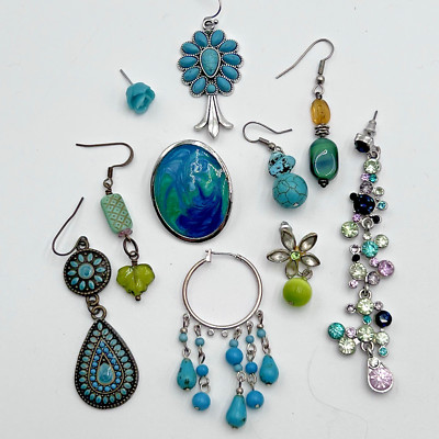 Single Earring Jewelry Lot 10 Pcs Green Blue Turquoise Color Crafts Repurpose