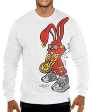 Avenue George V Paris Sweatshirt Men's White Long Sleeve Rhinestone Bunny 2XL