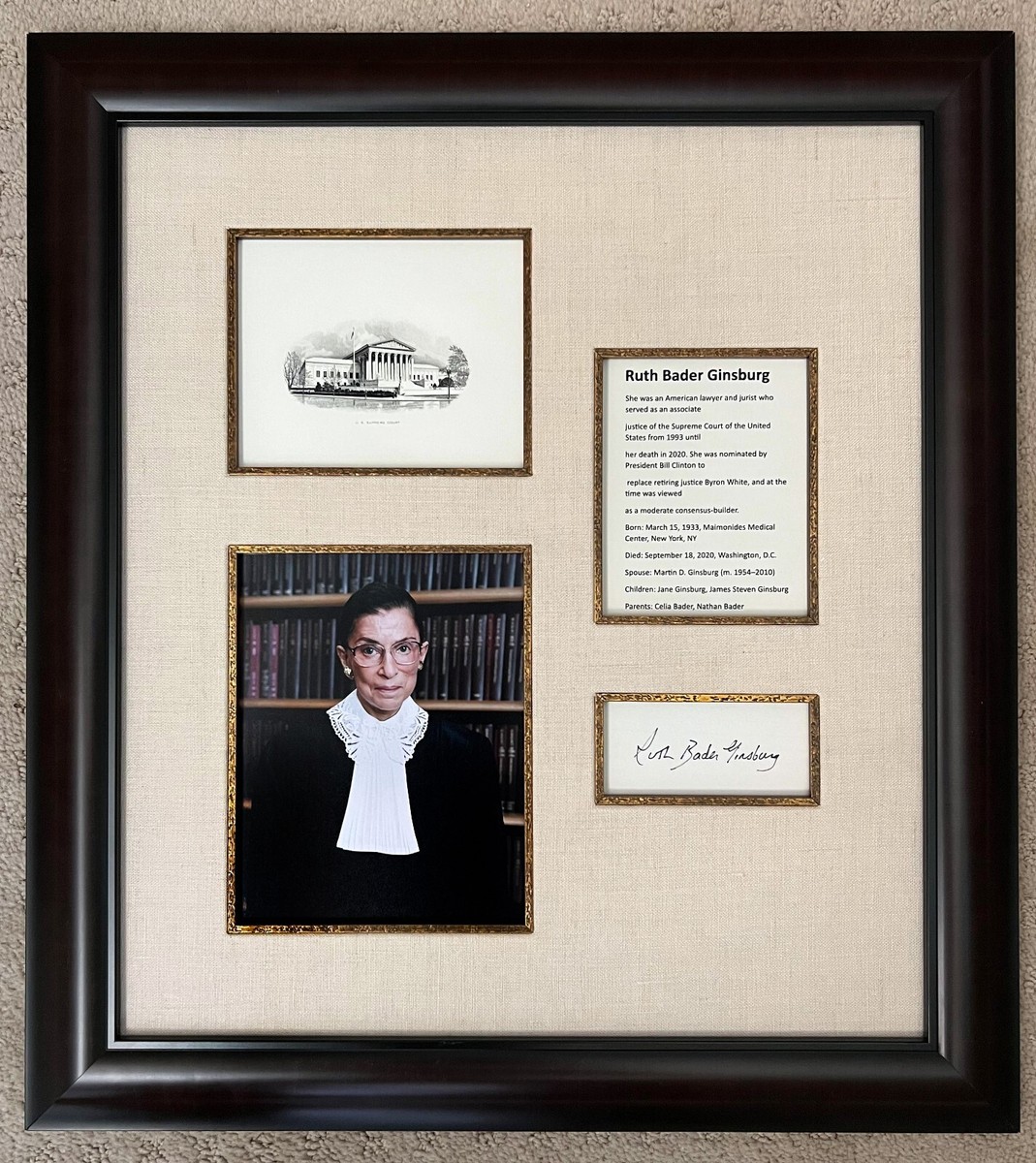 Ruth Bader Ginsburg Original Autograph Card Museum Framed ON SALE!!!