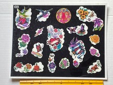 Vintage Art Tattoo Flash Sheet 53 Flowers Butterfly Birds