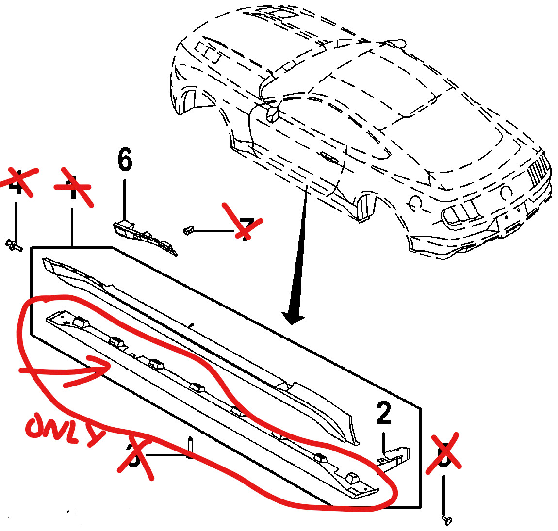 2015-23 OEM Ford Mustang GT Rocker molding LH driver only lower  