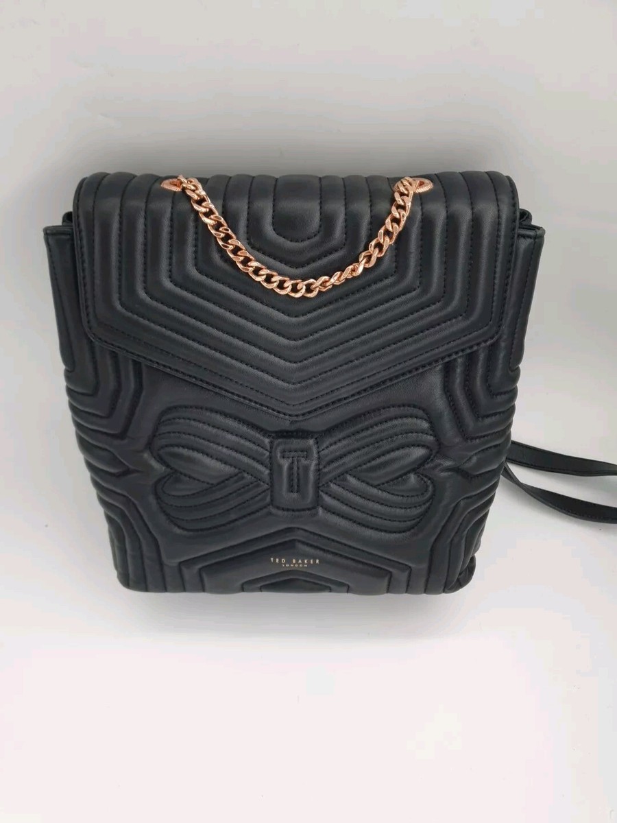 Ted Baker Qualited Bow Black Soft Leather Backpack Black Rose Gold