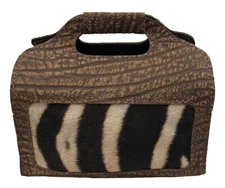 Genuine ZEBRA & CAPE BUFFALO Hide 4 BOX SHOTGUN SHELL CARRIER SPORTING CLAYS Brn