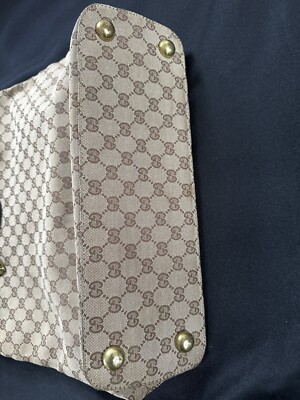 Gucci Babouska Monogram Canvas Leather Tote Beige Brown Large