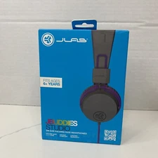 JLab JBuddies Studio Wired Kids Headphone - Gray/Purple New Volume Safe Mic Foam