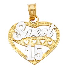 Small Tiny 14k Gold 15 Years Sweet Heart Charm Pendant For Necklace Chain