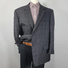 Pronto Uomo Men's Sport Coat Blazer Two Button Lambs Wool Gray Plaid Size 50R
