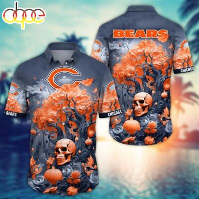 Chicago Bears Halloween Skull Pumpkin   NFL Hawaiian Shirt