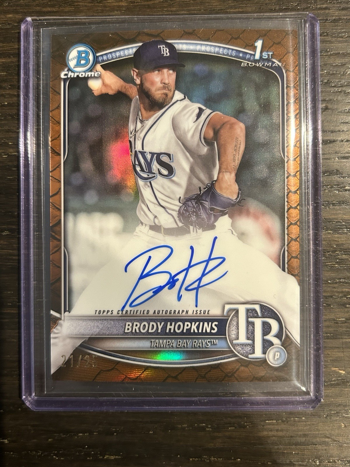 2025 Bowman Chrome BRODY HOPKINS 1ST ORANGE REPTILIAN RAYS AUTO /25 Rookie Rc