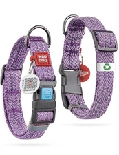 Small 9” - 14” Reflective Cotton Dog Collar for Small Dogs QR Code Purple