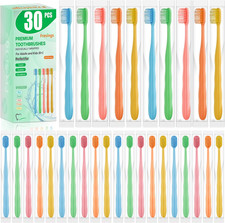 30 Pack Premium Disposable Toothbrushes Bulk Individually Wrapped Soft Bristle