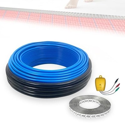 Electric Heated Floor Cable Underfloor Heating System Kit with Cable 50 Sq.ft.