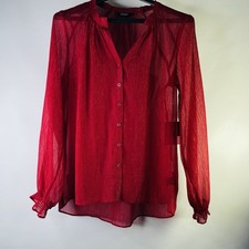 BNWT Simply Vera Wang Chiffon Button Top Semi Sheer Metallic Finish Pleated Cuff