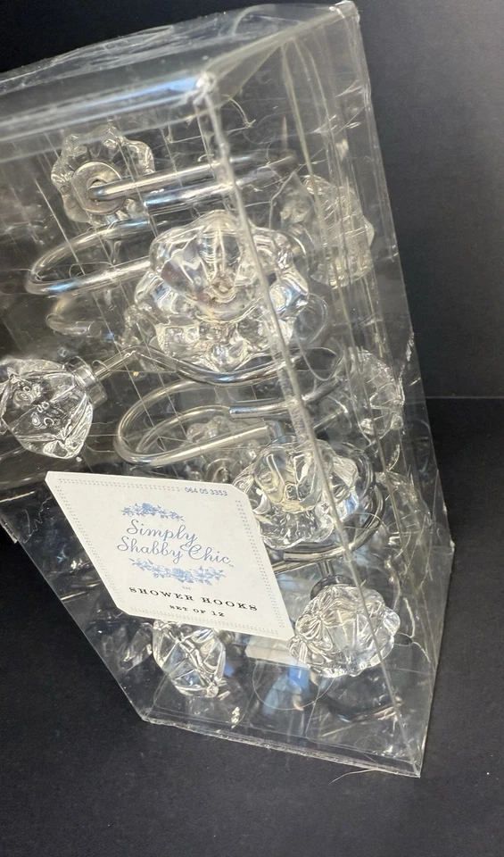 Ganchos de cortina de chuveiro Simply Shabby Chic prata acrílico joias conjunto transparente de 12 - Imagem 3 de 4