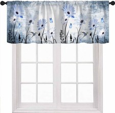 Rustic Blue Daisy Floral Valances for Windows Farmhouse Kitchen Flower Butter...