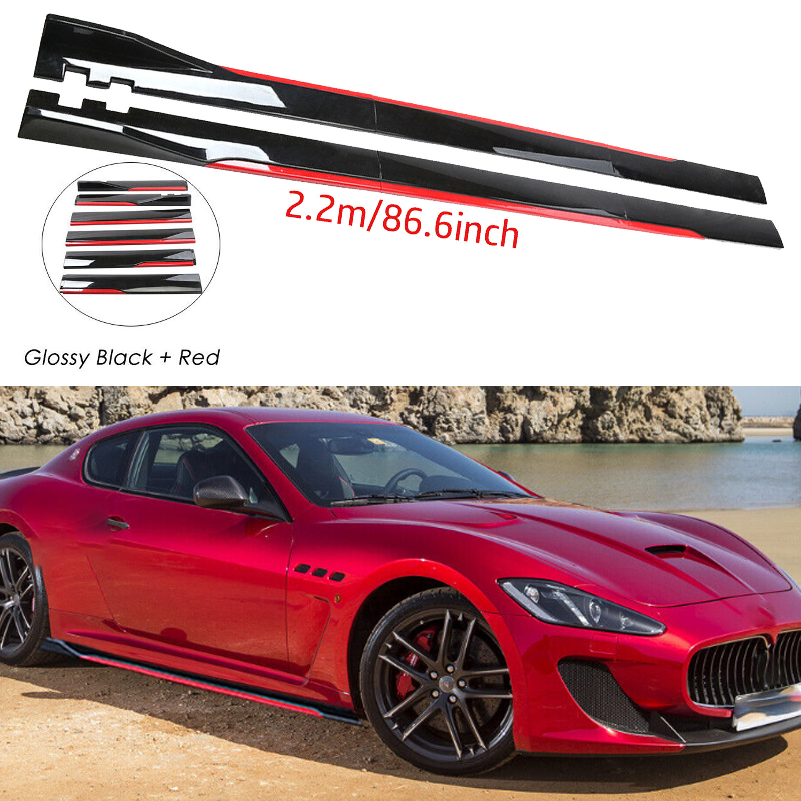 Glossy Black Look 86.6" Side Skirt Extension Spoiler Splitter For Maserati G