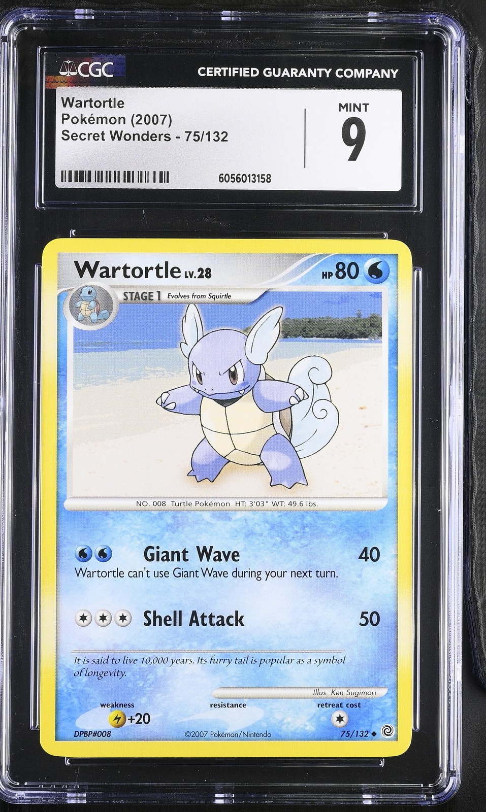 CGC 9 MINT Wartortle 2007 Secret Wonders 75/132 Pokemon Card psa