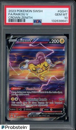 2023 Pokemon SWSH Crown Zenith #GG41 Raikou V FA PSA 10 GEM MINT