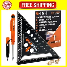 6-in-1 Carpenter Square - 180mm T Square Multi-Purpose Carpenter Tools with W...