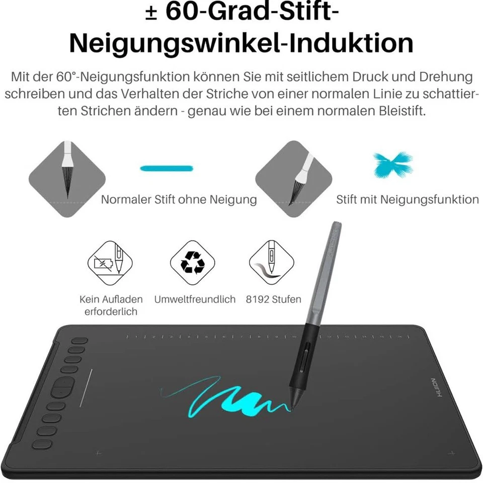 HUION Inspiroy H1161 Grafiktablett, 11x6 Zoll Zeichentablett mit 10 - Bild 3 von 4