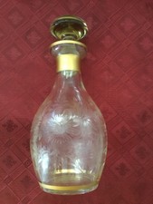 Antique handmade and etched Moser Crystal  Decanter 24K Gold Band .9.75 inches