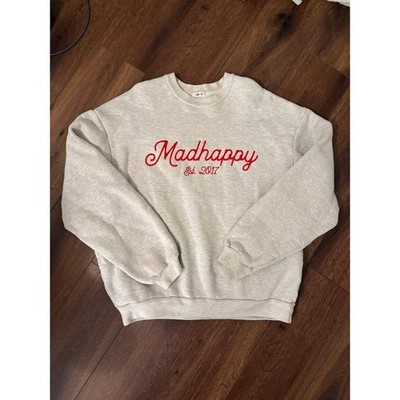 Madhappy Sweatshirt Crewneck Peace Sign Dot Embroider Graphic Grey Ltd Ed L USA