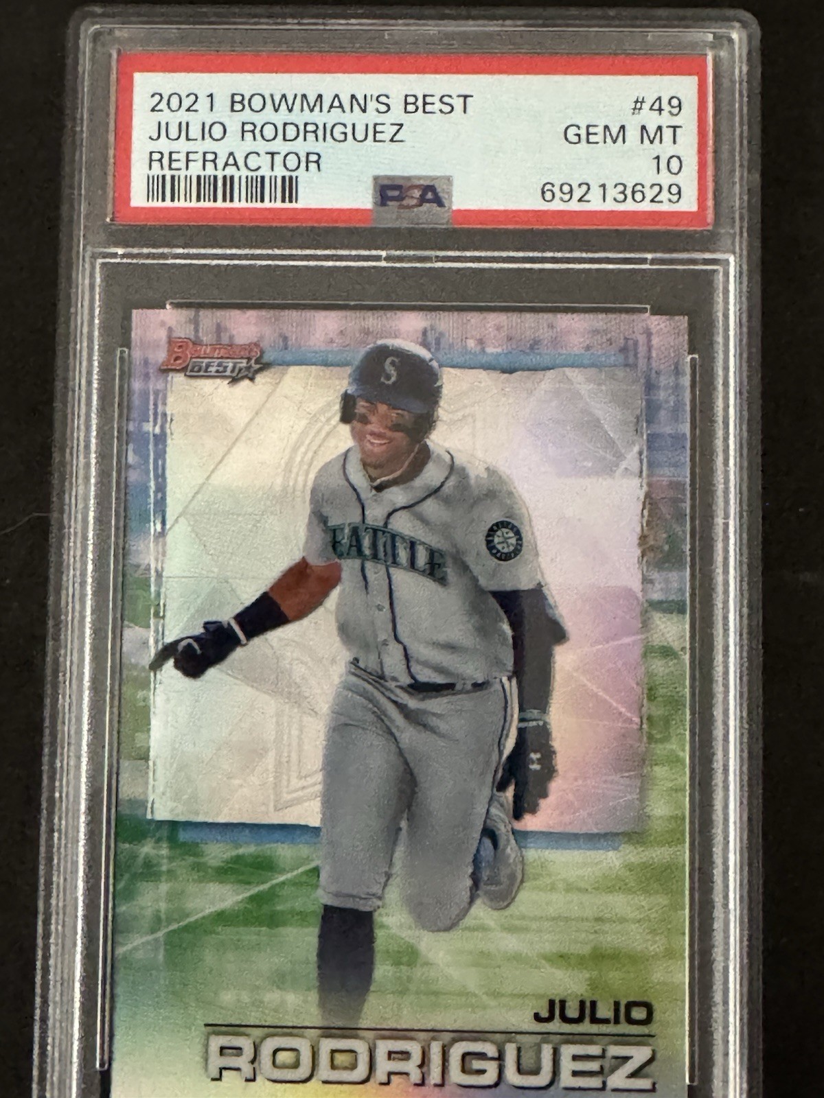 2021 BOWMAN'S BEST JULIO RODRIGUEZ REFRACTOR SP PSA 10 GEM MINT RC #49 ROOKIE view 1