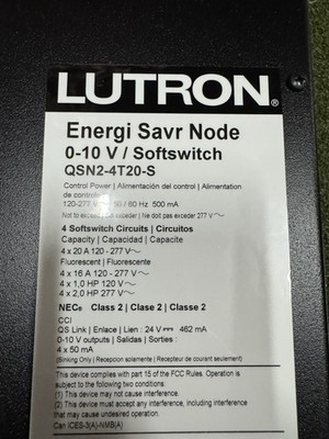 Lutron Energi Savr Node.  0-10v Softswitch. QSN2 4T20
