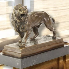 Bronze Lion Statue Marble Sculpture Animal Art Decor Figurine Home France Gift