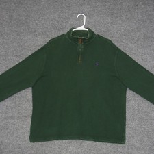 Polo Ralph Lauren Quarter Zip Pullover Mens L Green Cotton Sweater