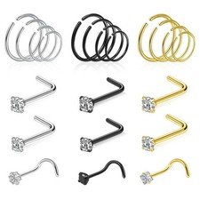 jagosen 21 Pcs Hoop Nose Rings Surgical Steel Black/Gold/Sliver
