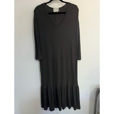 Saturday Sunday x Anthropologie Taylor Flounced Ribbed Dress in Carbon Size Med