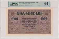 Romania, 1,000 lei (1917) - PMG 64 EPQ