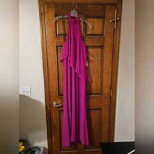 Laundry by Shelli Segal Electric Pink Halter Neck Ruffle Maxi Dress Size 2