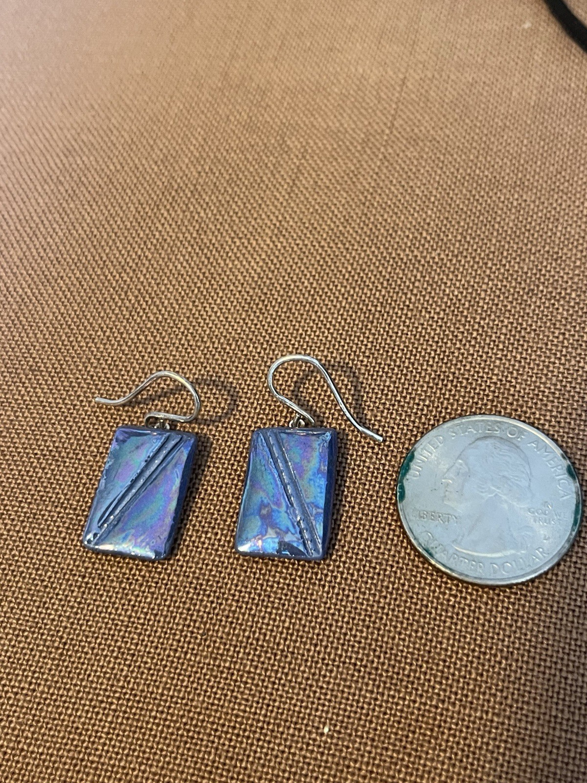 Iridescent Blue Ceramic Rectangular Pierce Earrin… - image 4