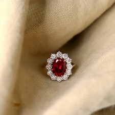 Anello da sposa in oro bianco massiccio 18 carati, anello con diamanti taglio ovale rubino rosso in 4,40 ct