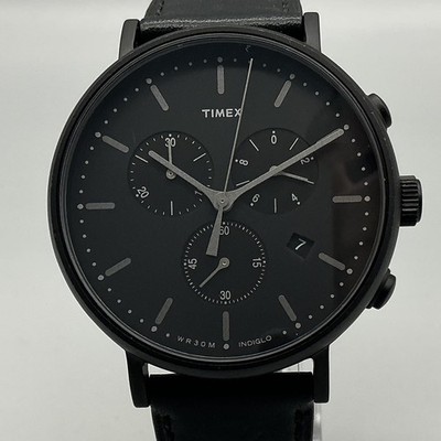 Timex Fairfield Mens Watch 41mm Black Chronograph Indiglo Date New Battery