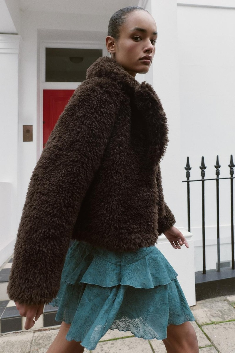 $119 NWT ZARA SHORT BROWN FLEECE TEDDY JACKET/ COAT M | eBay