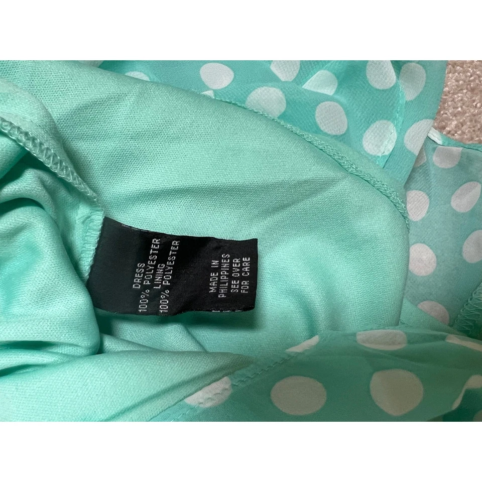 Vestido BCX Aqua Azul Blanco Lunares Cinturón RETRO Para Mujer Pequeño Cuello en V Transparente Foto 3 de 4