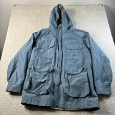 Woolrich Jacket Men's Large Blue Hooded Mountain Parka Wool Flannel Lined 6108