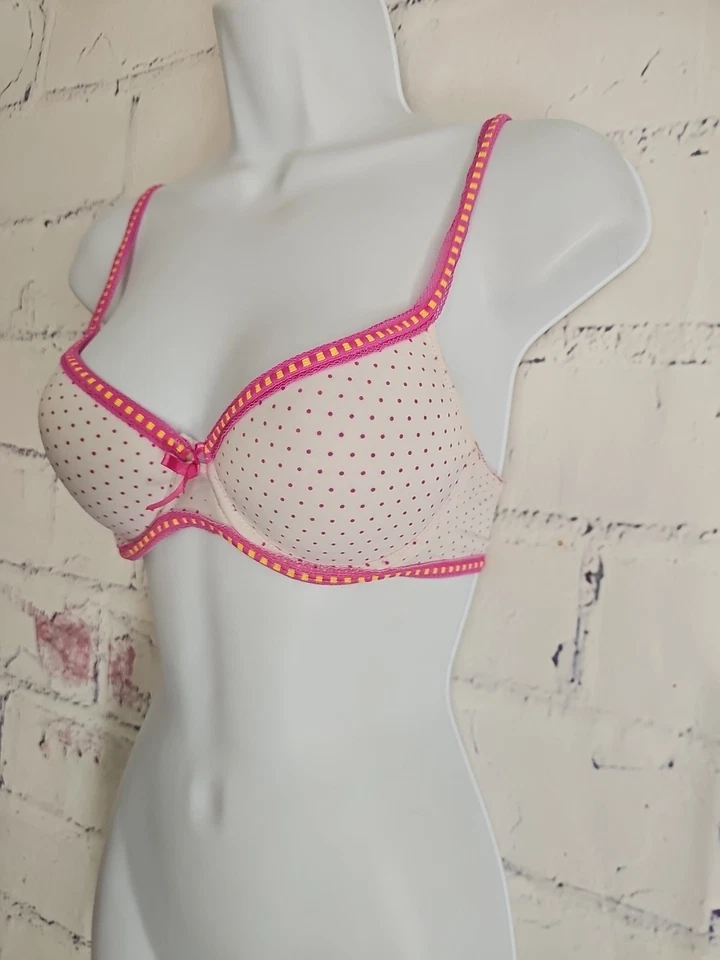 Sujetador Camiseta Lunares Rosa y Blanco Talla 34B Forrado con Aros Ajustable Correas Foto 4 de 4