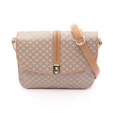 CELINE Macadam Shoulder Bag PVC Leather Beige Gold Hardware #RC4328