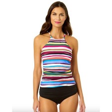 Anne Cole Easy Breezy Stripe High Neck Tankini Top - Small - NWT