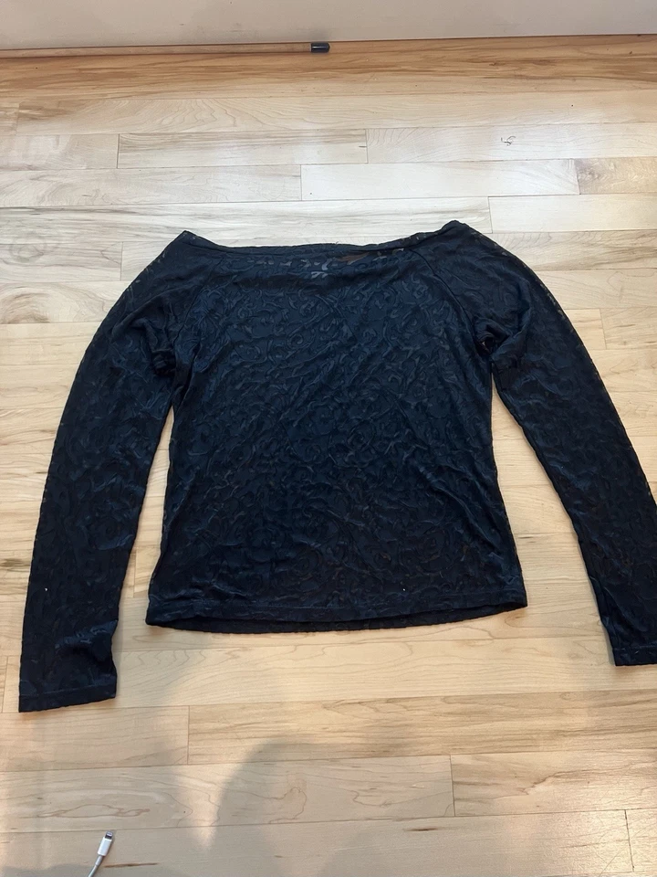 Top H&M Y2K Negro Semi Transparente Terciopelo Burnout Manga Larga - Talla M Foto 4 de 4