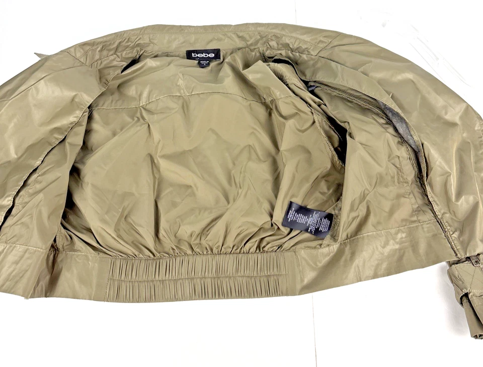 Chaqueta Bebe Recortada Nylon Cremallera Verde Aguacate Pequeña Ligera Estilo Moto Foto 4 de 4